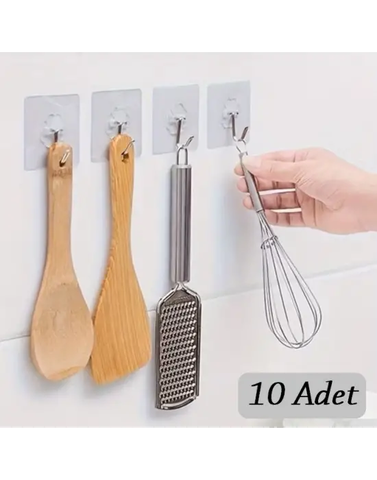 10 Adet Kendinden Yapışkanlı Şeffaf Askı