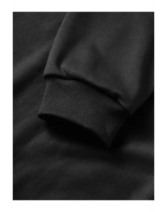 10 Kasıma Özel Üç İplik Kapşonlu Baskılı SweatShirt - Siyah