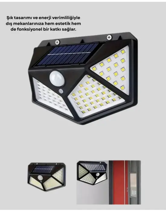 100 Led Solar Lamba Hareket Algılamalı Bahçe Duvar Dış Mekan Aydınlatma