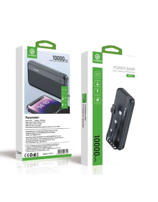 10000 mAh Micro Type-C USB Lightning 4 Kablolu Hızlı Kablosuz Şarj Powerbank