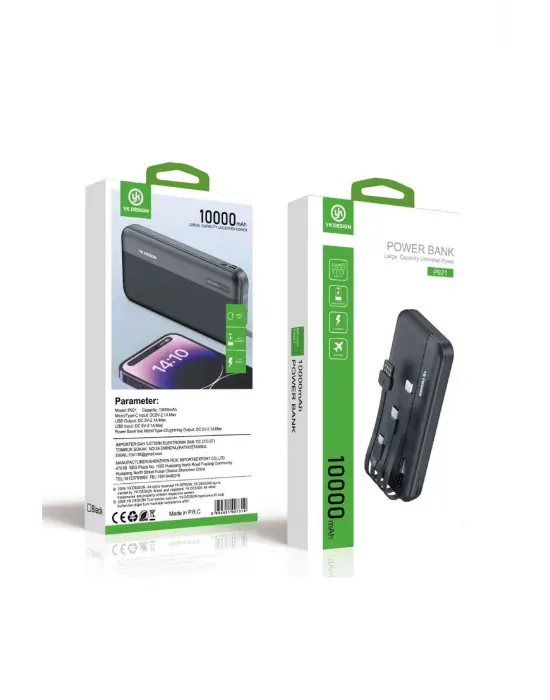 10000 mAh Micro Type-C USB Lightning 4 Kablolu Hızlı Kablosuz Şarj Powerbank