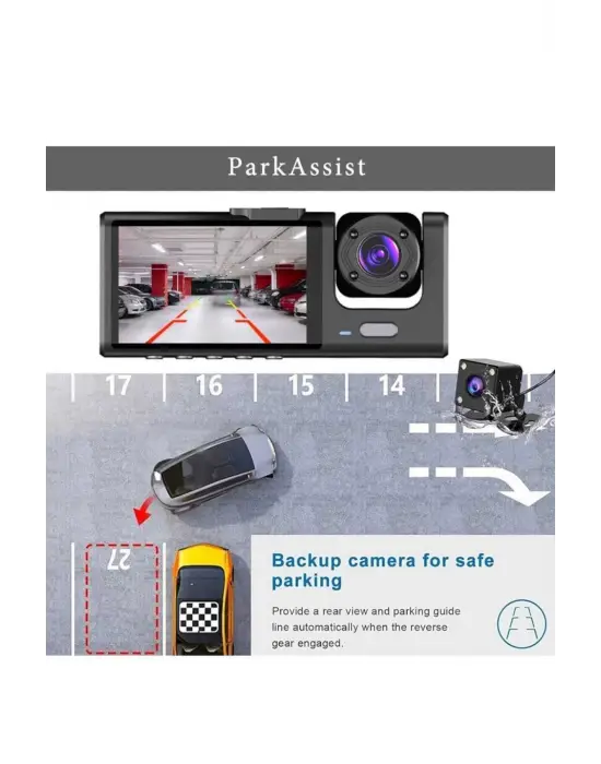 1080p Wifi Full Hd Araç Içi Kamera Arka Ön Iç Kayıt 3 Kamera Gece Görüşlü Gsensör Geniş Açı
