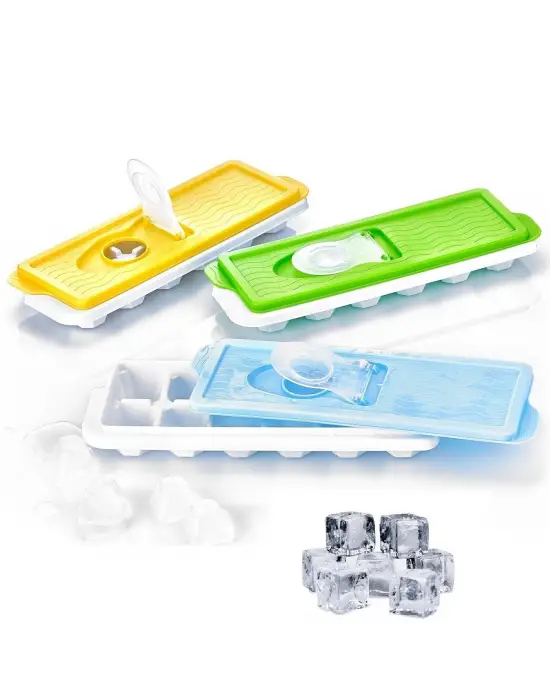 12li Kapaklı Yapışmaz Silikon Tabanlı Plastik Küp Buz Kalıbı