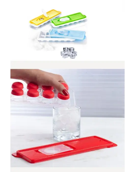 12li Kapaklı Yapışmaz Silikon Tabanlı Plastik Küp Buz Kalıbı