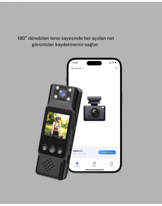 180 Derece Dönebilen Mini Kamera Full Hd Tft Ekran Hareket Sensörlü