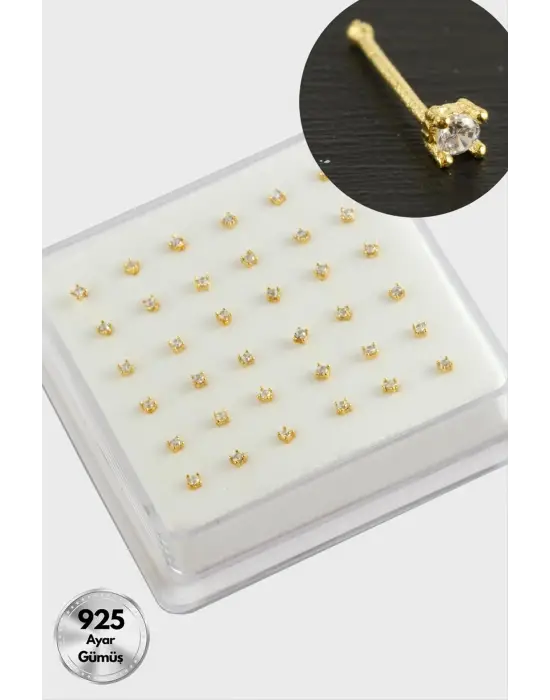 2 mm Kare Zirkon Tek Taşlı Gümüş Hızma 36 Adet
