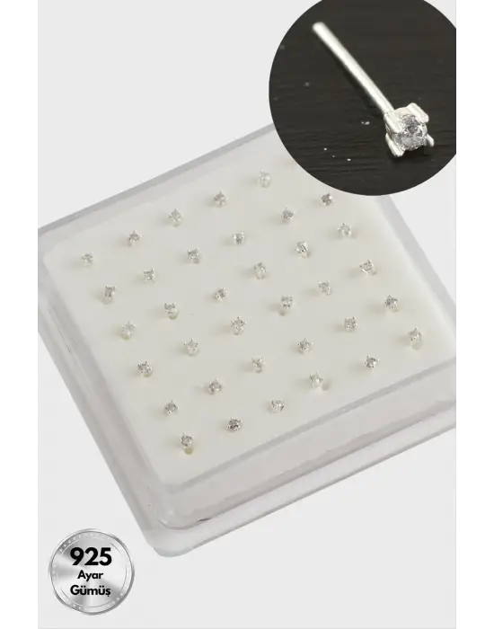 2 mm Kare Zirkon Tek Taşlı Gümüş Hızma 36 Adet