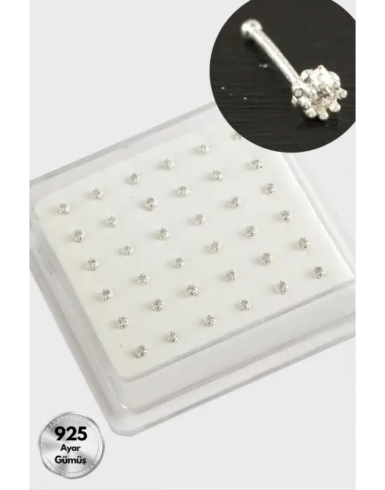 2 mm Zirkon Tek Taşlı Gümüş Hızma 36 Adet