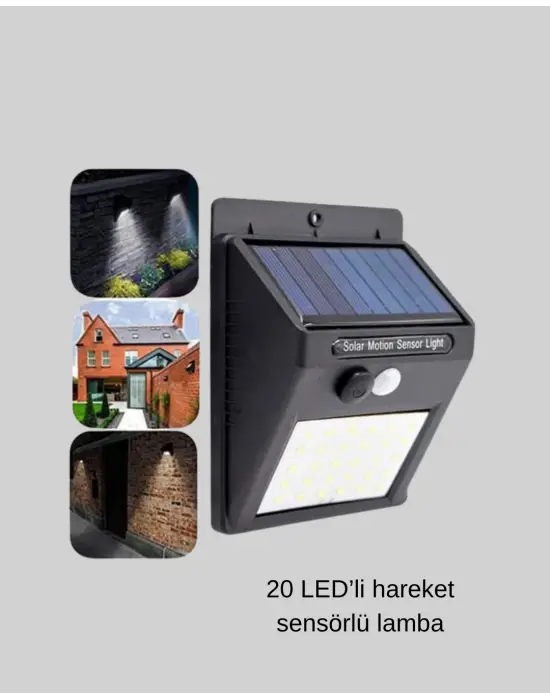 20 Led Güneş Paneli Aydınlatma – Fotoselli Ve Hareket Algılamalı Dış Mekan Duvar Lambası