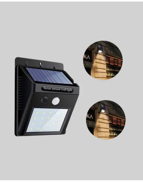 20 Led Güneş Paneli Aydınlatma – Fotoselli Ve Hareket Algılamalı Dış Mekan Duvar Lambası