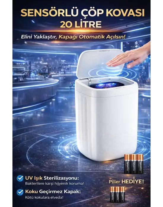 20 Litre El Algılayan Sensörlü Çöp Kovası