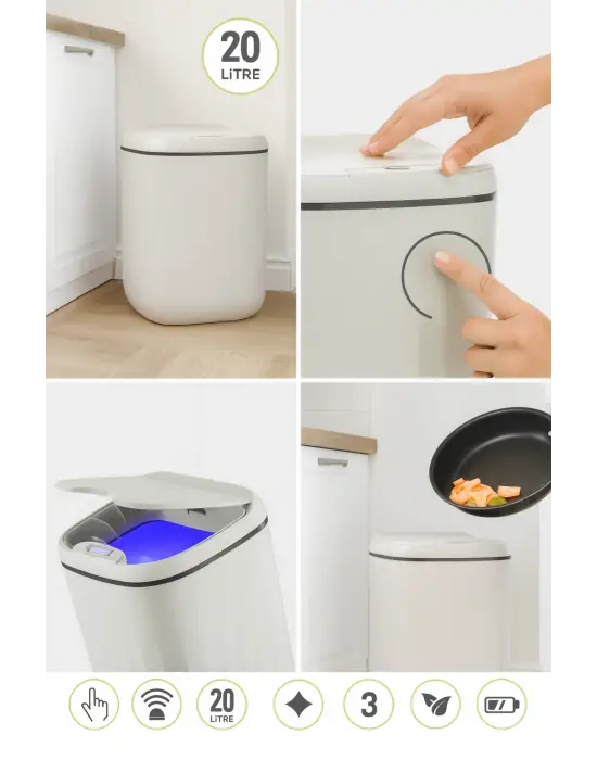 20 Litre Sensörlü Açıp Kapanan Akıllı Teknolojik Çöp Kovası 4 Pil Yanında