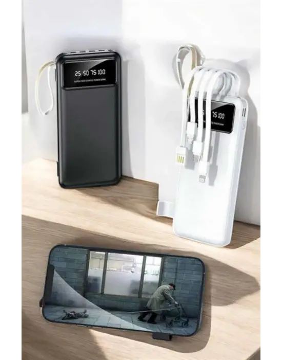 20.000 Mah Led Işıklı Lcd Ekran Usb Girişli Type-c Lightning Powerbank