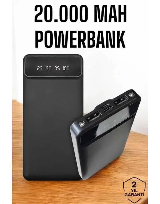 20.000 Mah Led Işıklı Lcd Ekran Usb Girişli Type-c Lightning Powerbank