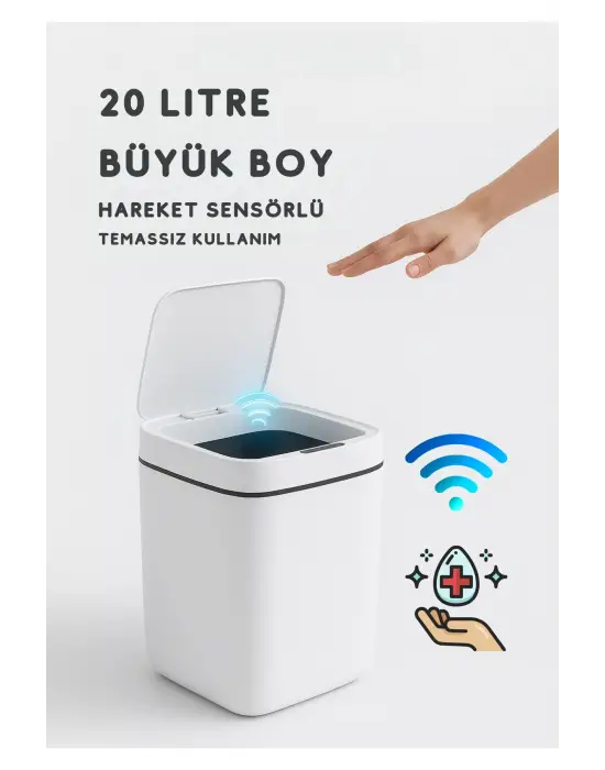 20l Akıllı Sensörlü Çöp Kovası Uv Işık Koku Geçirmez Mutfak Banyo Ofis İçin