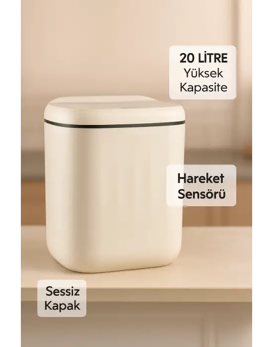 20l Sensörlü Akıllı Antibakteriyel Çöp Kovası Otomatik Kapaklı, Banyo Mutfak 4 Pil Yanında