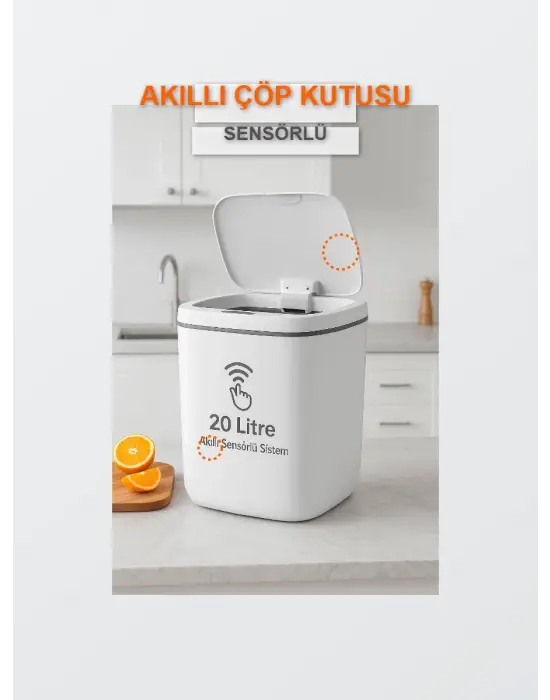 20l Sensörlü Akıllı Antibakteriyel Çöp Kovası Otomatik Kapaklı, Banyo Mutfak 4 Pil Yanında