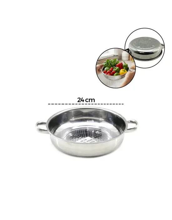 24cm Basık Süzek Metal Süzgeç Kulplu