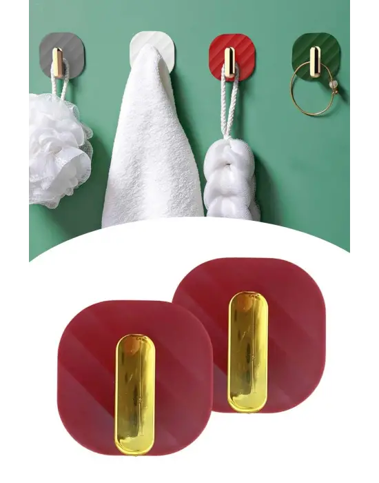 2li Yapışkanlı Retro Askılık Dolap Kapak Kulpu Kırmızı