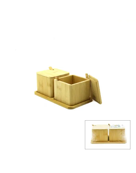 2pcs Baharatlık - Tuzluk Ahşap Bambu