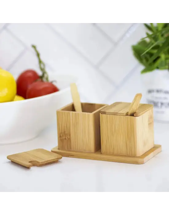 2pcs Baharatlık - Tuzluk Ahşap Bambu