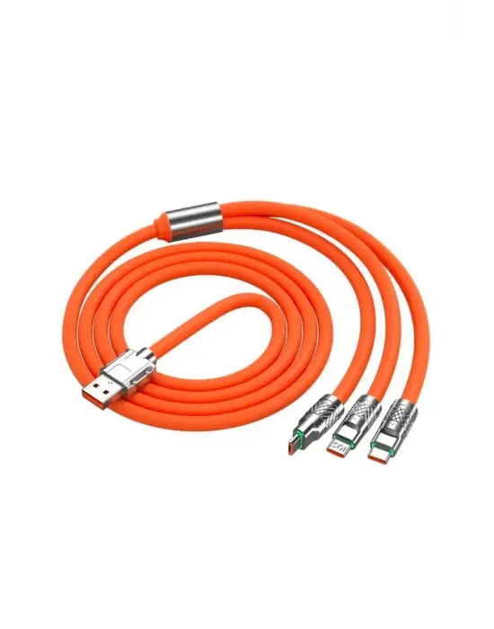 3 in 1 Type-C + Micro Usb + Lightning Hızlı Şarj Kablosu Silikon Kablo 1 Metre Opp Ambalaj
