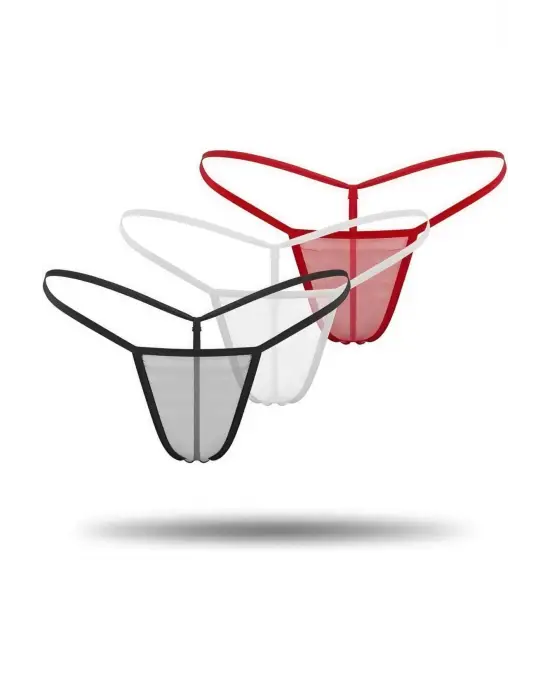 3lü Renkli Transparan Tül String Tanga TM0369