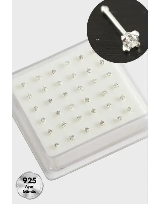 3 mm Kare Zirkon Tek Taşlı Gümüş Hızma 36 Adet