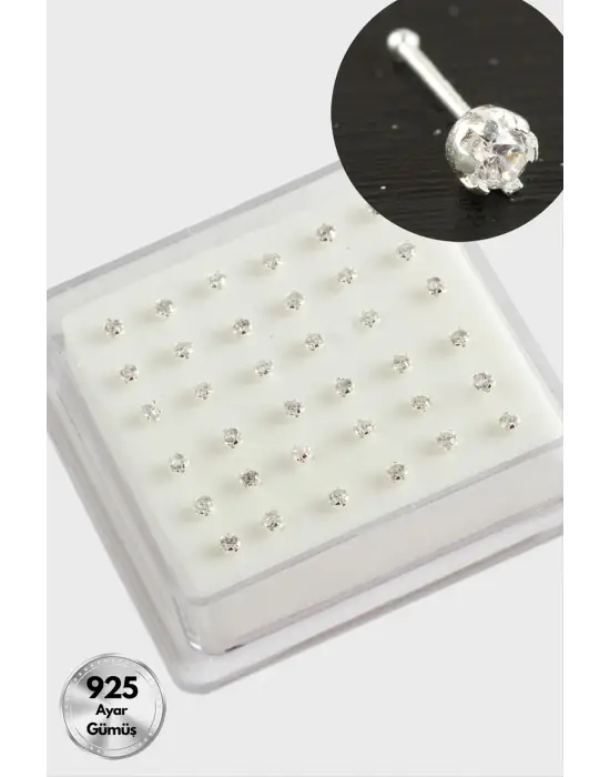 3 mm Zirkon Tek Taşlı Gümüş Hızma 36 Adet
