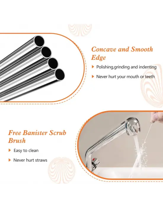 31 cm Ekstra Uzun Paslanmaz Çelik Pipet Seti – 3 Parça (Eğri + Düz + Fırça)
