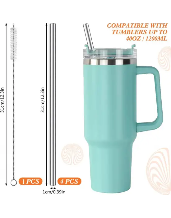 31 cm Ekstra Uzun Paslanmaz Çelik Pipet Seti – 3 Parça (Eğri + Düz + Fırça)