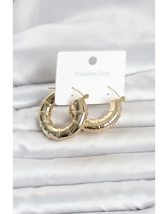 316L Çelik Gold Renk Bambu Model Halka Kadın Küpe