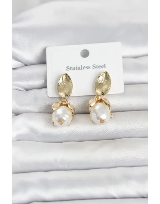 316L Çelik Gold Renk Çiçek Model Kadın Küpe
