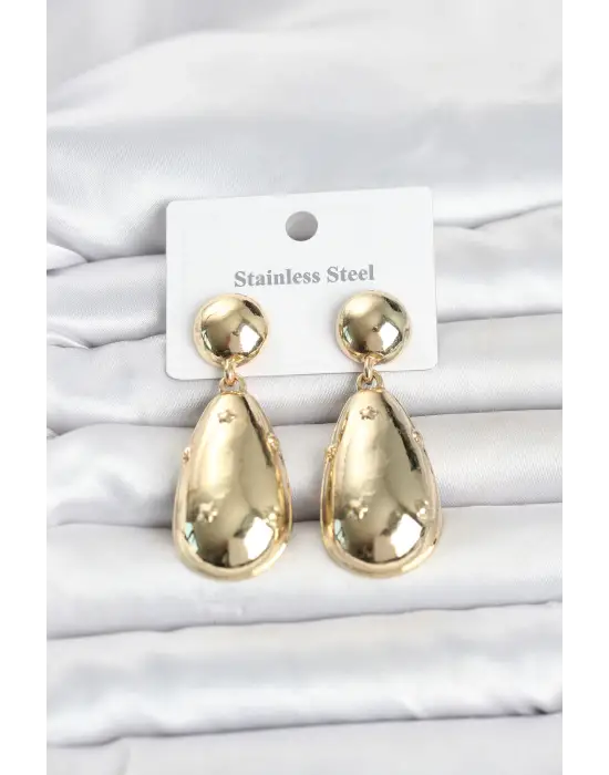 316L Çelik Gold Renk Damla Model Kadın Küpe