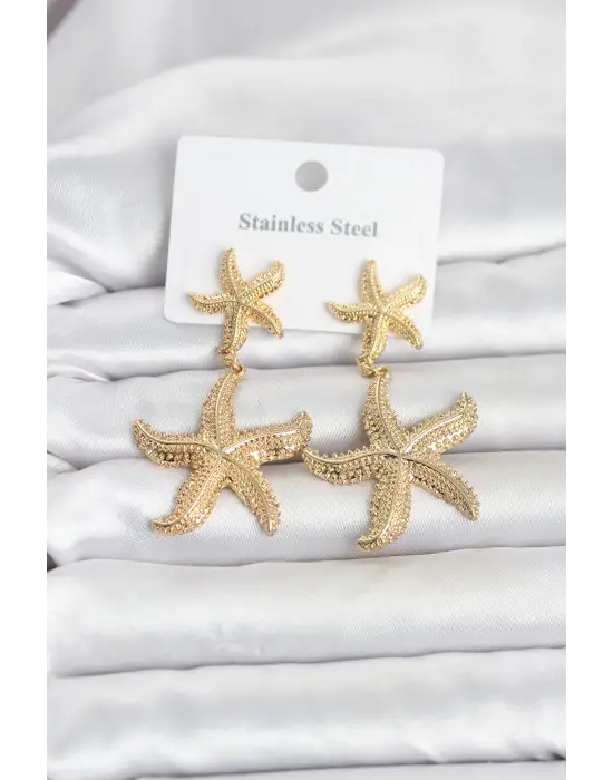 316L Çelik Gold Renk Deniz Yıldızı Model Kadın Küpe