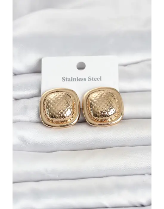 316L Çelik Gold Renk Düğme Model Kadın Küpe