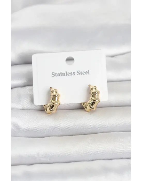 316L Çelik Gold Renk Halka Model Kadın Küpe