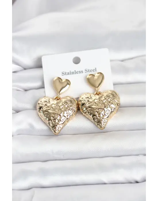 316L Çelik Gold Renk Kalp Model Kadın Küpe