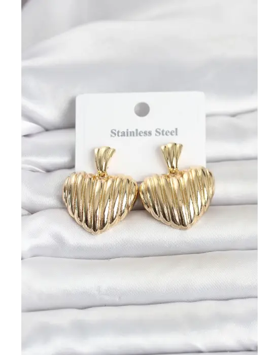 316L Çelik Gold Renk Kalp Model Kadın Küpe