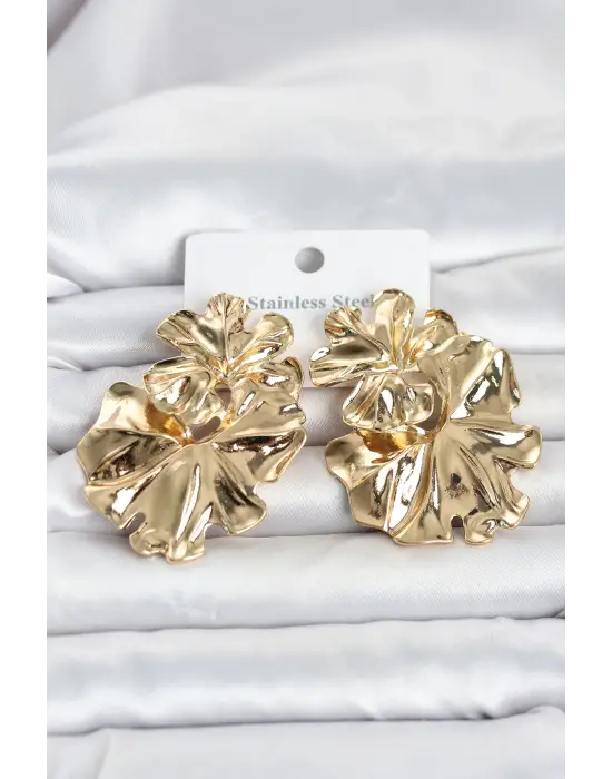 316L Çelik Gold Renk Lotus Model Kadın Küpe