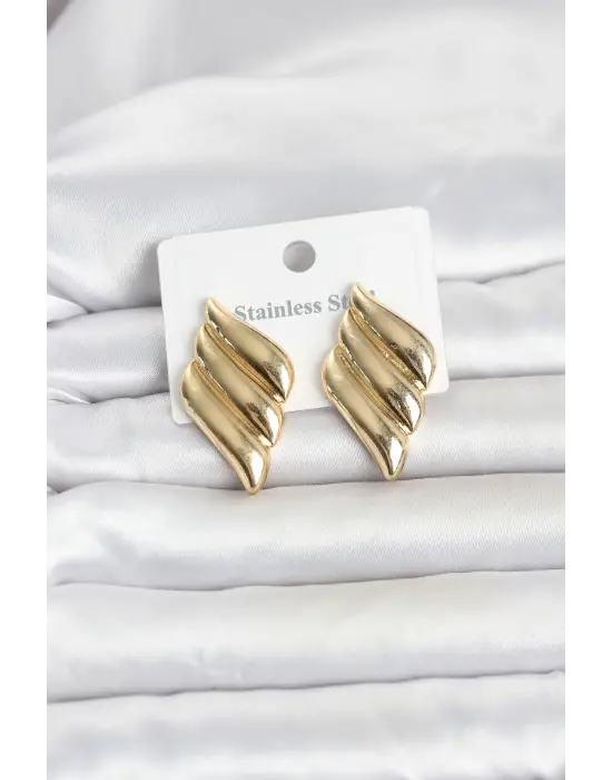 316L Çelik Gold Renk Motif Model Kadın Küpe