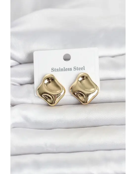 316L Çelik Gold Renk Plaka Model Kadın Küpe