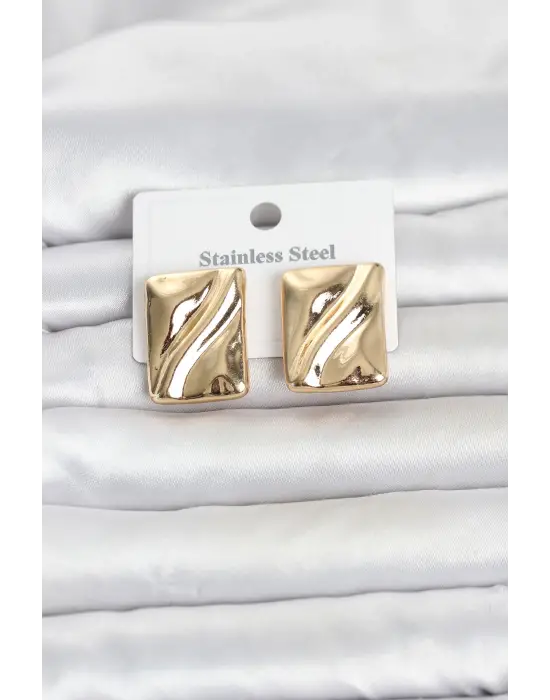 316L Çelik Gold Renk Plaka Model Kadın Küpe