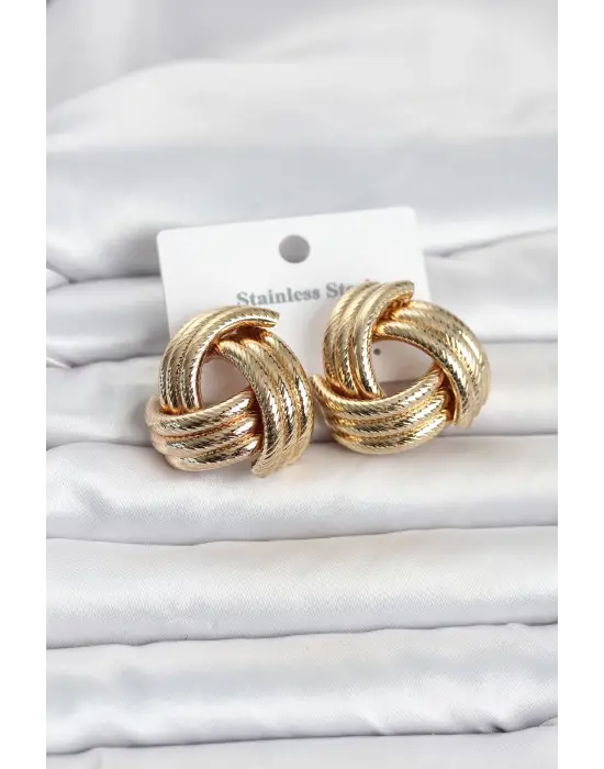 316L Çelik Gold Renk Sarmal Model Kadın Küpe