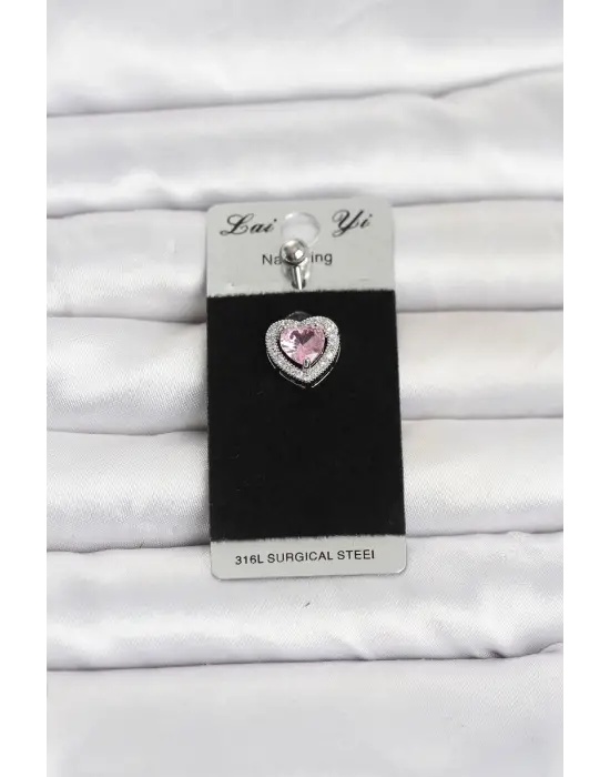 316L Cerrahi Çelik Pembe Kalp Model Göbek Piercing