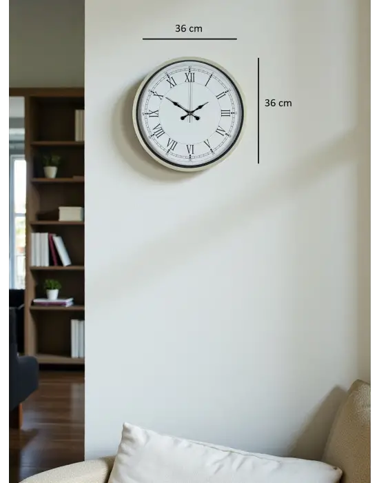 36 Cm Krem Dekoratif Duvar Saati