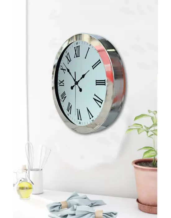 36 cm Krom Metal Roma Rakamli Duvar Saati