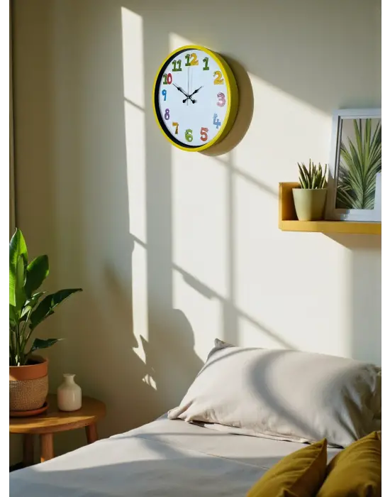 36 Cm Sarı Çocuk Odası Duvar Saati