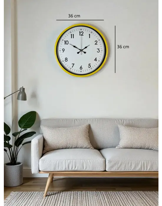 36 Cm Sarı Dekoratif Duvar Saati