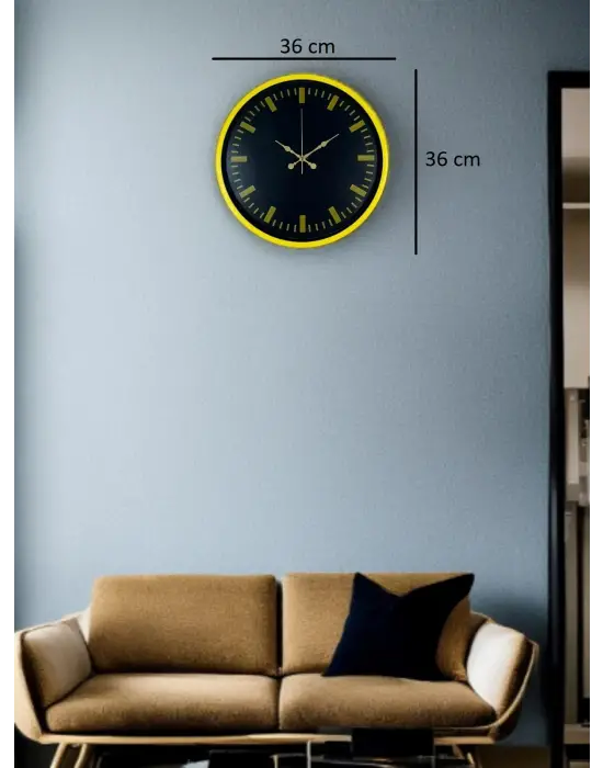 36 Cm Sarı Dekoratif Duvar Saati